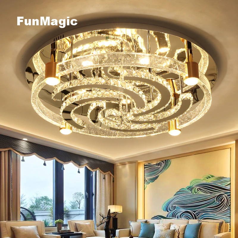 Modern Solid Crystal Bright Large Led Ceiling Lights Living