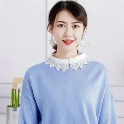 2019 Лучшие продажи Мода отстегиваемая блузка накладные Белый съемные воротники Для женщин свитер на все случаи принцесса кружева ткань