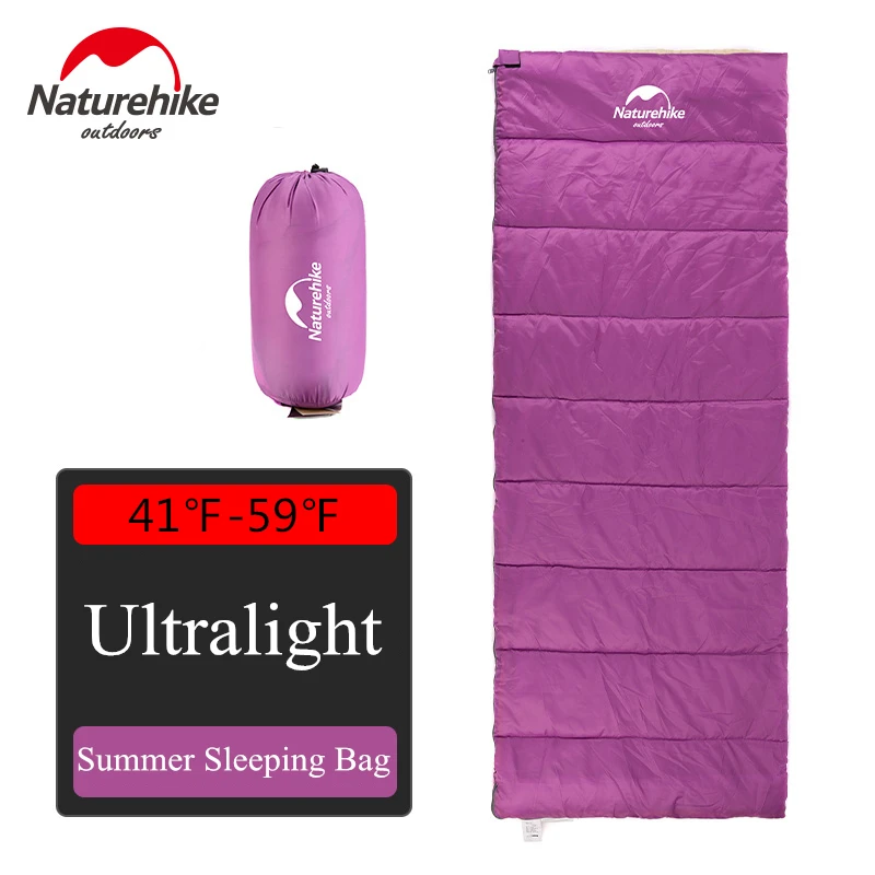 

Naturehike Rectangular Summer Purple Cotton Sleeping Bag, Lightweight and Portable Camping Gear, Compact with Compression Sack