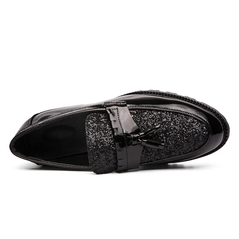 New fashion men's shoes, wedding groom's shoes, patent leather glitter diamond piece shiny personality pointed gold shoes, loafe
