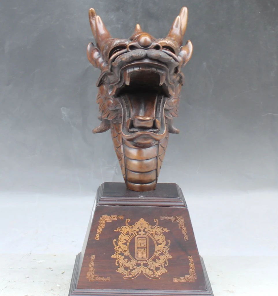 

16" China FengShui Folk Purple Bronze Zodiac Year Animal Dragon Head Statue