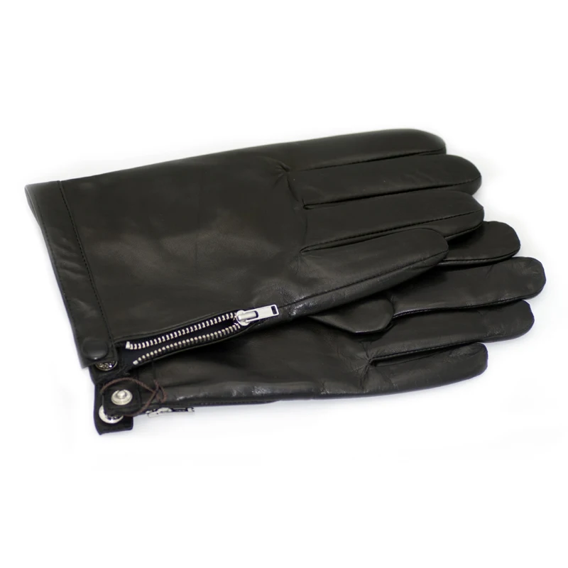 man 2017 fashion real first class Italy leather lamb skin wrist  button with zipper gloves