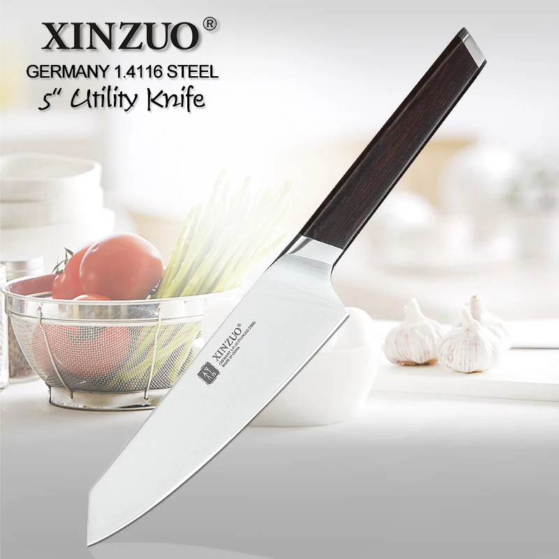 XINZUO 5 ''универсальный нож, кухонные ножи, инструмент для повара, Германия, DIN 1,4116, сталь Newarrive, супер острый стальной нож для очистки овощей, ручка из черного дерева