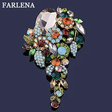 FARLENA Jewelry Vintage Green Rhinestone Crystal Flower Brooch Pins for Romantic Wedding Bride Bridesmaid Large