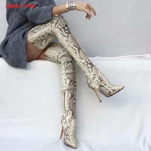 blue snakeskin thigh high boots