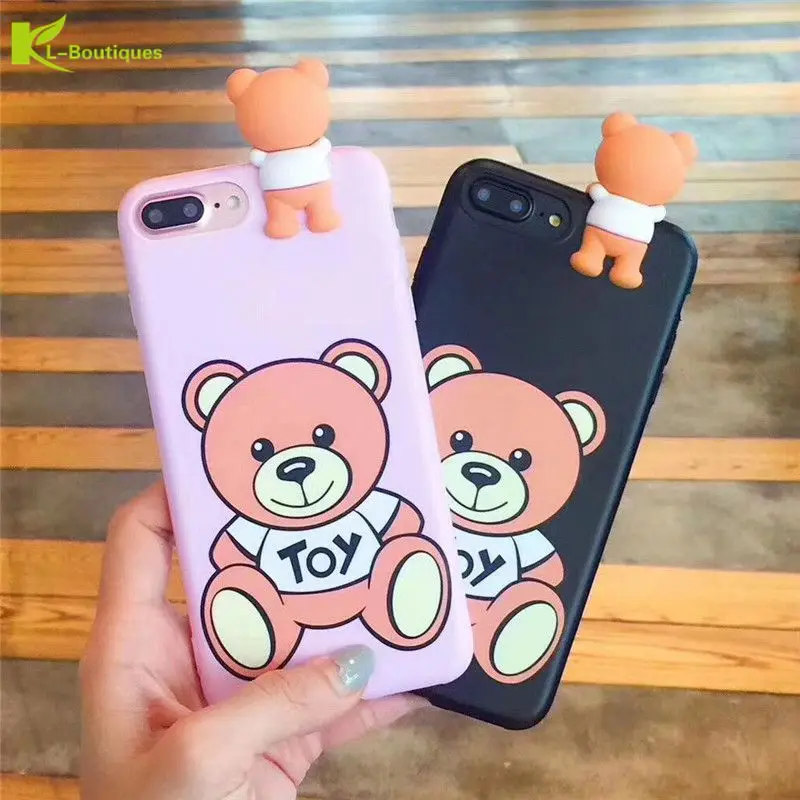 KL-Boutiques Funny 3D Toys Bear Case For iPhone 6 6S 7 Plus Fundas for 8 8Plus Cartoon Animal Cute Soft Silicon Phone Back Cover