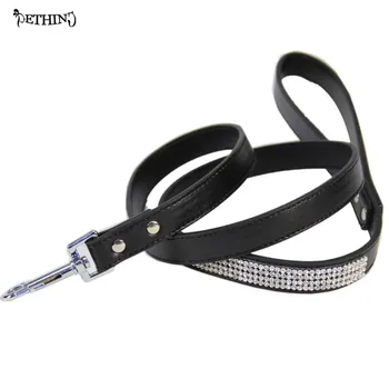 

Pet Leash With Rhinestone PU Dog Leather Leash Supply Small Dog Leash Leather Luxury Design Dog Collar Leash 1.5*120cm 3 Colors