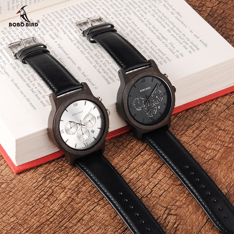 BOBO BIRD Watch Men Relogio Masculino Luxury Business Wood Wristwatches with Auto Date Stopwatch erkek kol saati V-P28