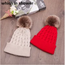 Искусственный помпон из меха кролика веревочная вязаная шапочка для женщин девочек весна осень теплый мех помпон Skullies Beanie Мода Pom Зимняя Шапка