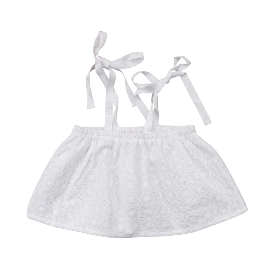 Милые летние укороченные топы со шнуровкой для маленьких девочек; футболка; однотонная белая Милая летняя одежда на бретелях
