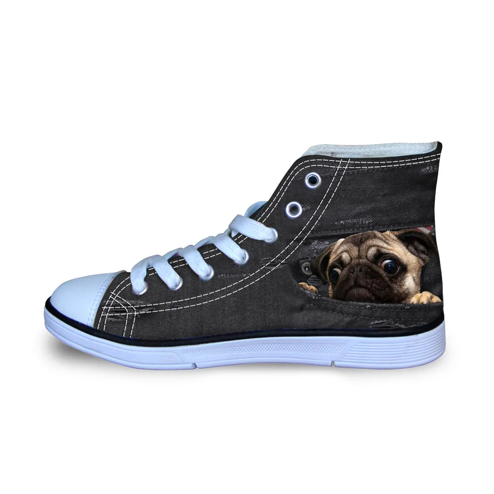 Denim Cats Dogs Print Funny Canvas Shoes for Men 3D Bulldog Design