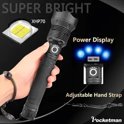 55000LM светодиодный фонарик мощный яркий XHP70 факел USB перезаряжаемые фонарик масштабируемый тактический фонарь с 18650 батарея