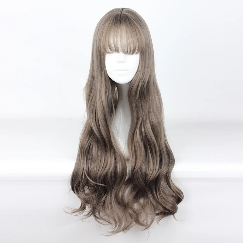 

Lolita 70cm Long Curly Light Brown Anime Party Hair Cosplay Bang Wig Heat Resistant+Wig Cap H75635M