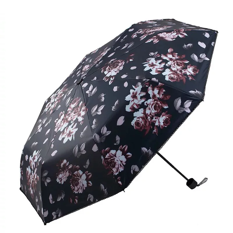 Брендовый женский зонт от дождя с розами, складной модный солнцезащитный зонтик для девочек, компактный солнцезащитный Зонт с защитой от ультрафиолета, ветрозащитный женский зонтик - Цвет: 3