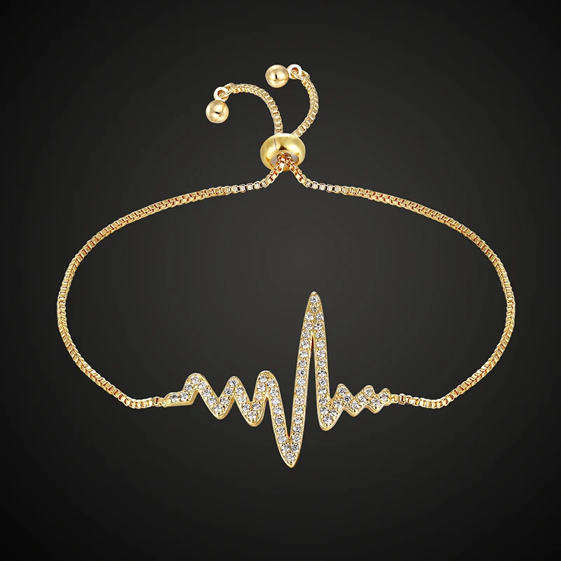 

Theresa jewelry AAA zircon micro pave setting copper Telescopic bracelet electrocardiogram bangle box chain fashion jewelry