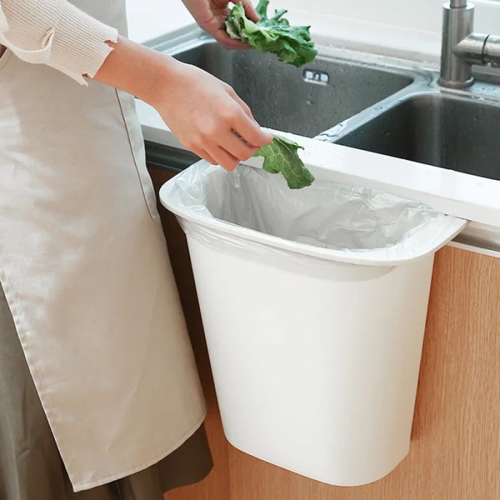 Over the Cabinet Basket Wastebaskets Multifuctional Hanging Trash Can Waste Bins E2S