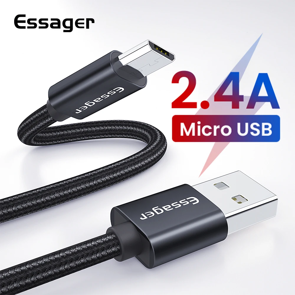 Essager المصغّر usb كابل 2.4A سريع شحن شاحن سامسونج Xiaomi Redmi ملاحظة 5 سلك Microusb الروبوت بيانات الحبل الهاتف المحمول كابل