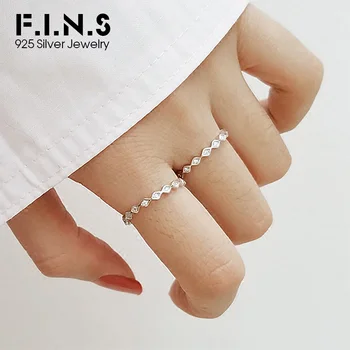 

F.I.N.S 925 Sterling Silver Rings Rhombus Stackable Cubic Zirconia Wedding Band Fine Jewelry Rings For Women Thin Open Ring
