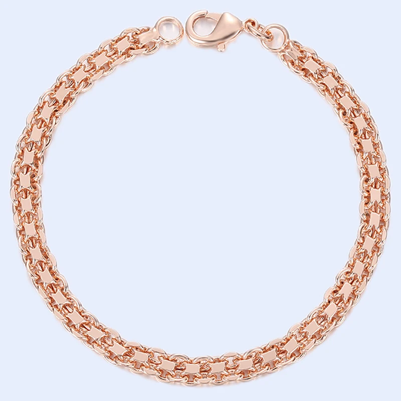 

5mm 3.5mm Wide Men Women 585 Rose Gold Color Weaving Curb Bracelets Chains Jewelry