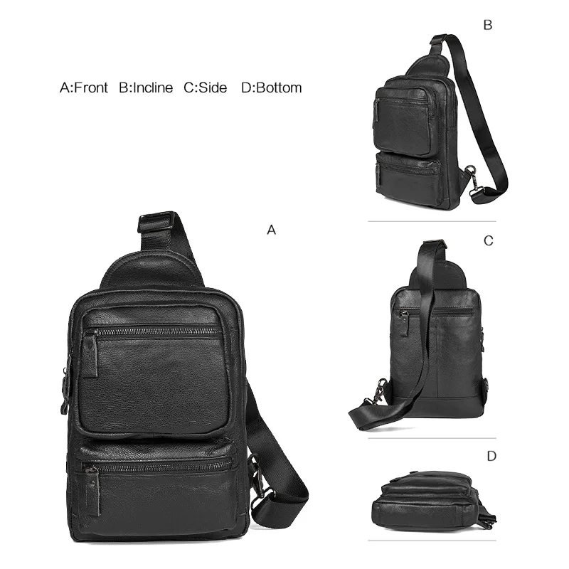 

J.M.D New Arrivals High Quality Real Leather Men's Chest Bag Black Cross Body Bag Fits Wallet Cell Phone 4011A