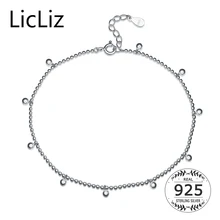Licliz plata Strand Cuentas bola tobillera Cadena de pie pulsera mujeres 925 Amuletos tobillo playa sandalia Joyería fina la0007