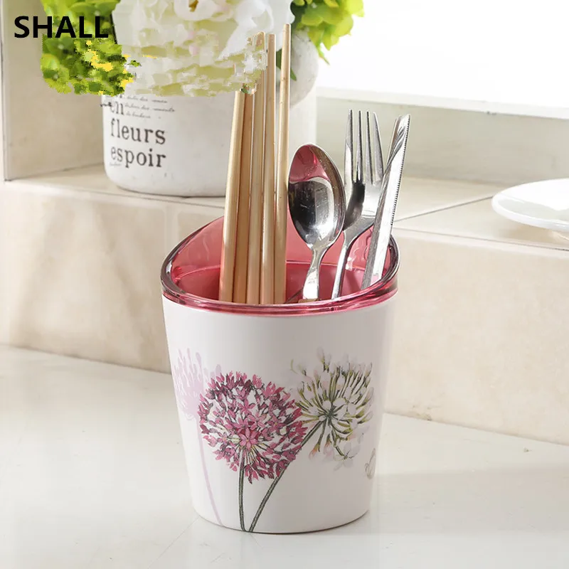 

SHALL Melamine Multifunctional Three Lattice Chopsticks Cage Spoon Storage Box Double Layer Water Drainer Shelf Kitchen Rack
