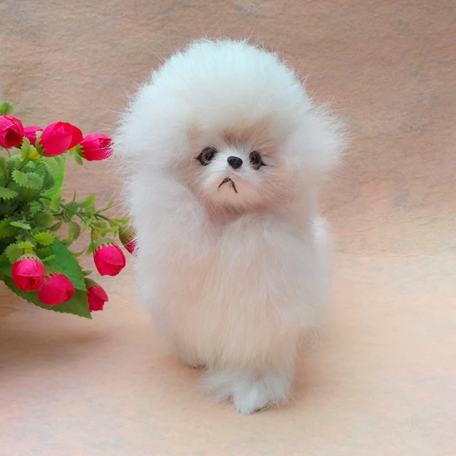 Putih anjing pudel mainan plastik & bulu simulasi anjing 18x16 cm model rumah dekorasi