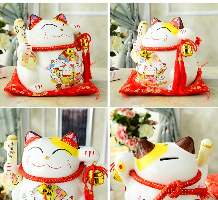 10 дюймов Maneki Neko керамика Lucky Cat домашний декор фарфоровые декоративные украшения бизнес-подарки Фортуна кошка копилка фэншуй ремесло подарок