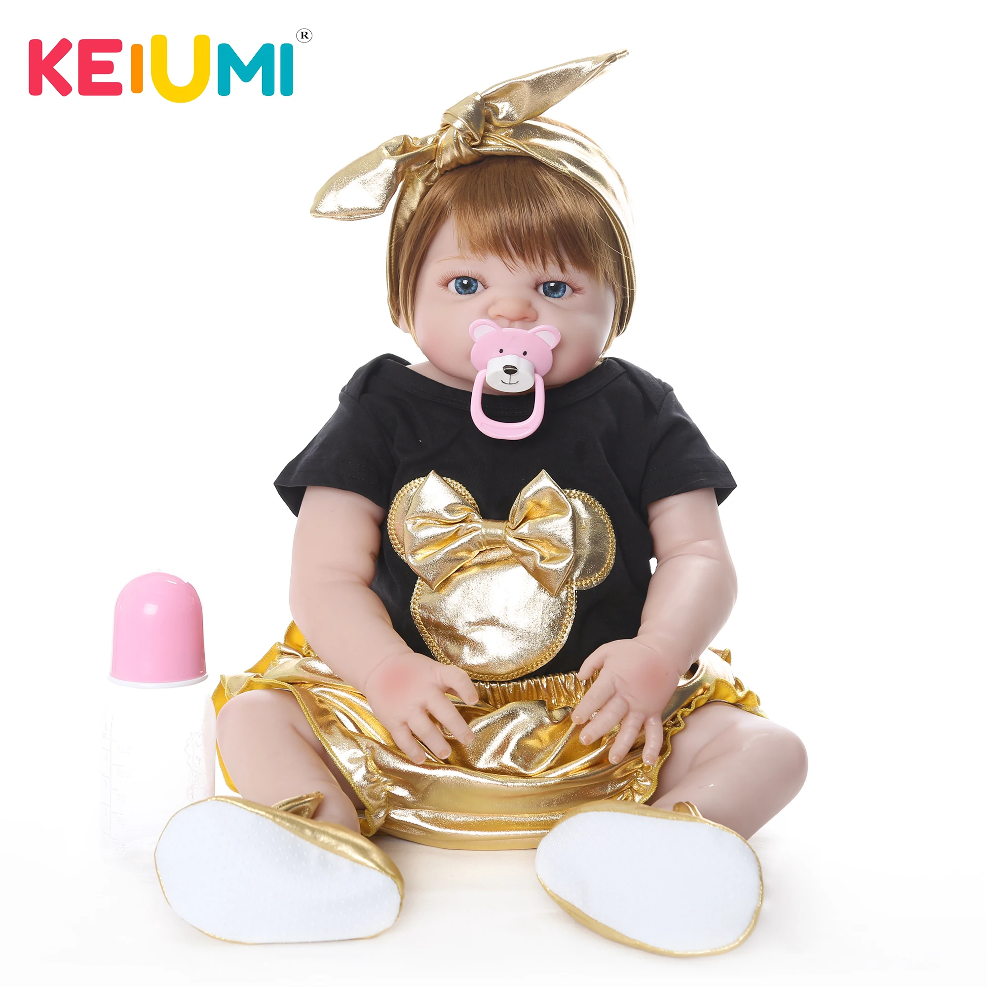 

KEIUMI Fashion 23'' Reborn Baby Menina Silicone Full Body Lifelike Boneca Vinyl Reborn Dolls Toy 57 cm Kids Playmates Gifts