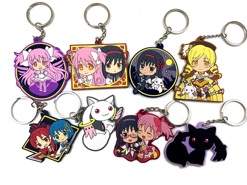 

2018 New 8PCS/LOT Japanese anime figure Puella Magi Madoka Magica rubber Silicone Sweet smell mobile phone charms/keychain