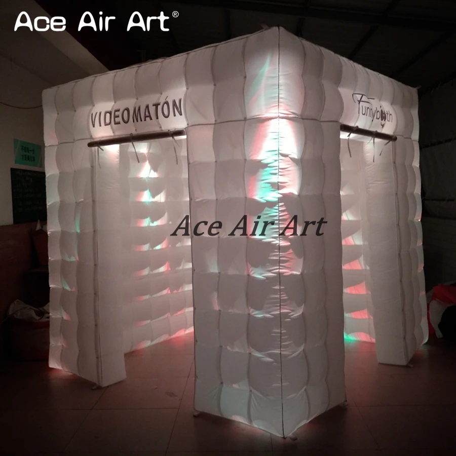  8ft L Funny led inflatable Lighting cubepop up funny photo Booth with foldable door covers and free