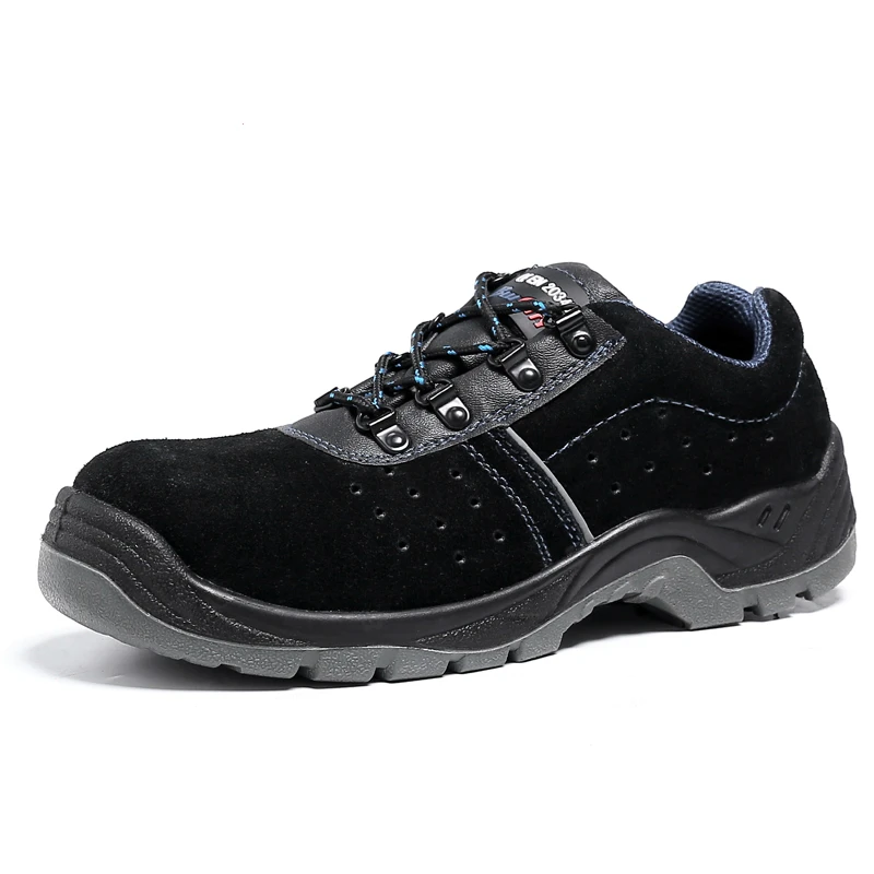 

large size 45 46 men breathable air hole steel toe cap working safety summer shoes soft suede leather black tooling boots zapato