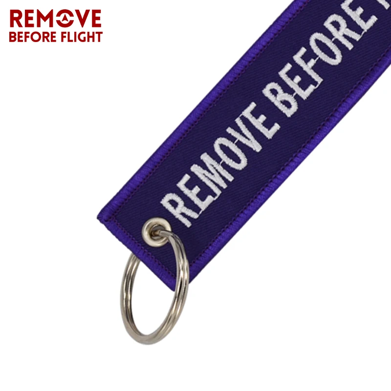 2017 Fashion Jewelry Keychain for Cars OEM Motorcycles Key Chains Purple Embroidery Key Fobs REMOVE BEFORE FLIGHT Key Chain Tag (1)