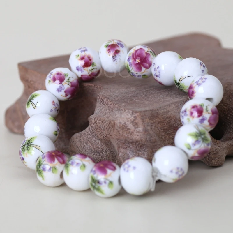 Chinese Style Ceramic Balls Bracelet Blue AND White Porcelain Wrist Jewelry H3