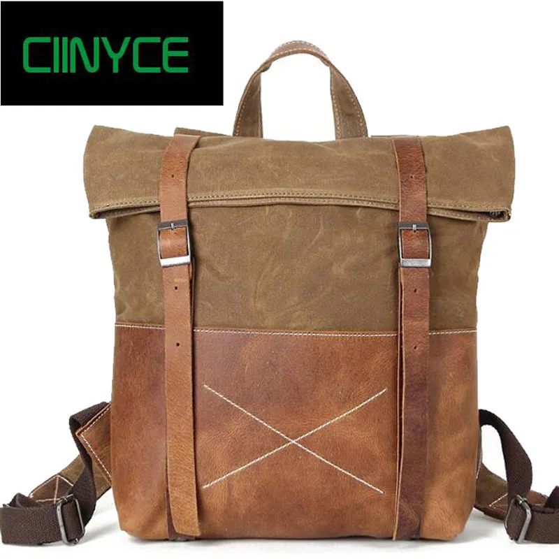 

2018 New Arrival Wax Waterproof Vintage Canvas Cowhide Nature Skin Horsehide Man Woman Backpack School Travel Laptop Back Pack
