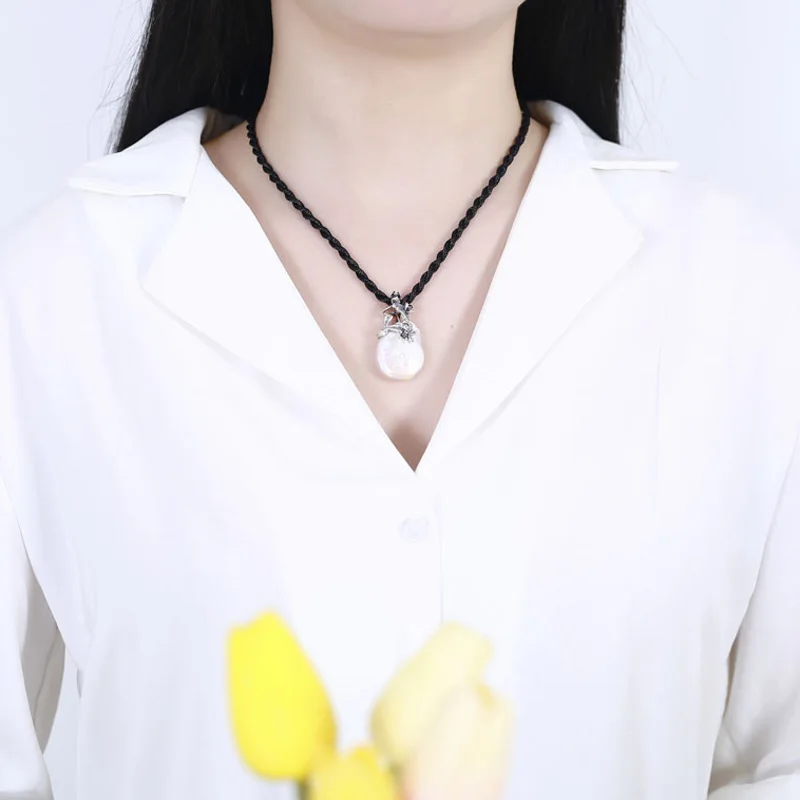 Женское ожерелье из серебра 925 пробы с жемчугом в стиле барокко|Подвески| |