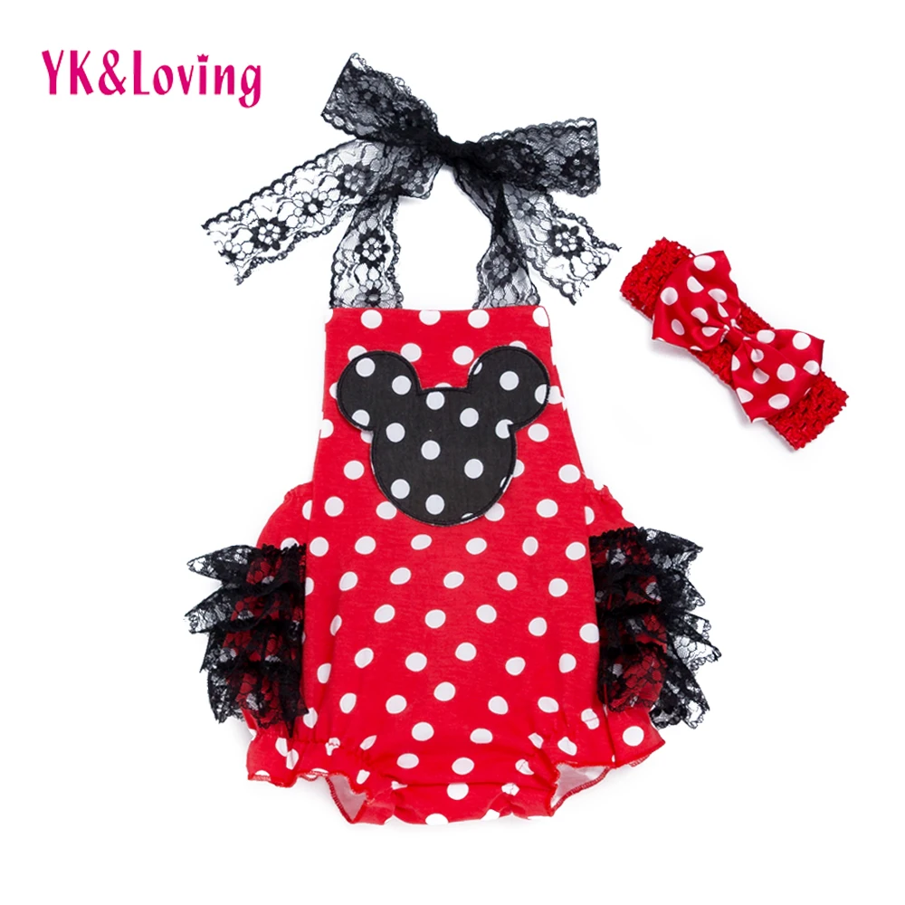 

Newborn Infant Baby Romper Red Dot Lace Up Jumpsuit Fashion Floral Lace One Piece Cute Backless Summer Style Princess Sunsuit