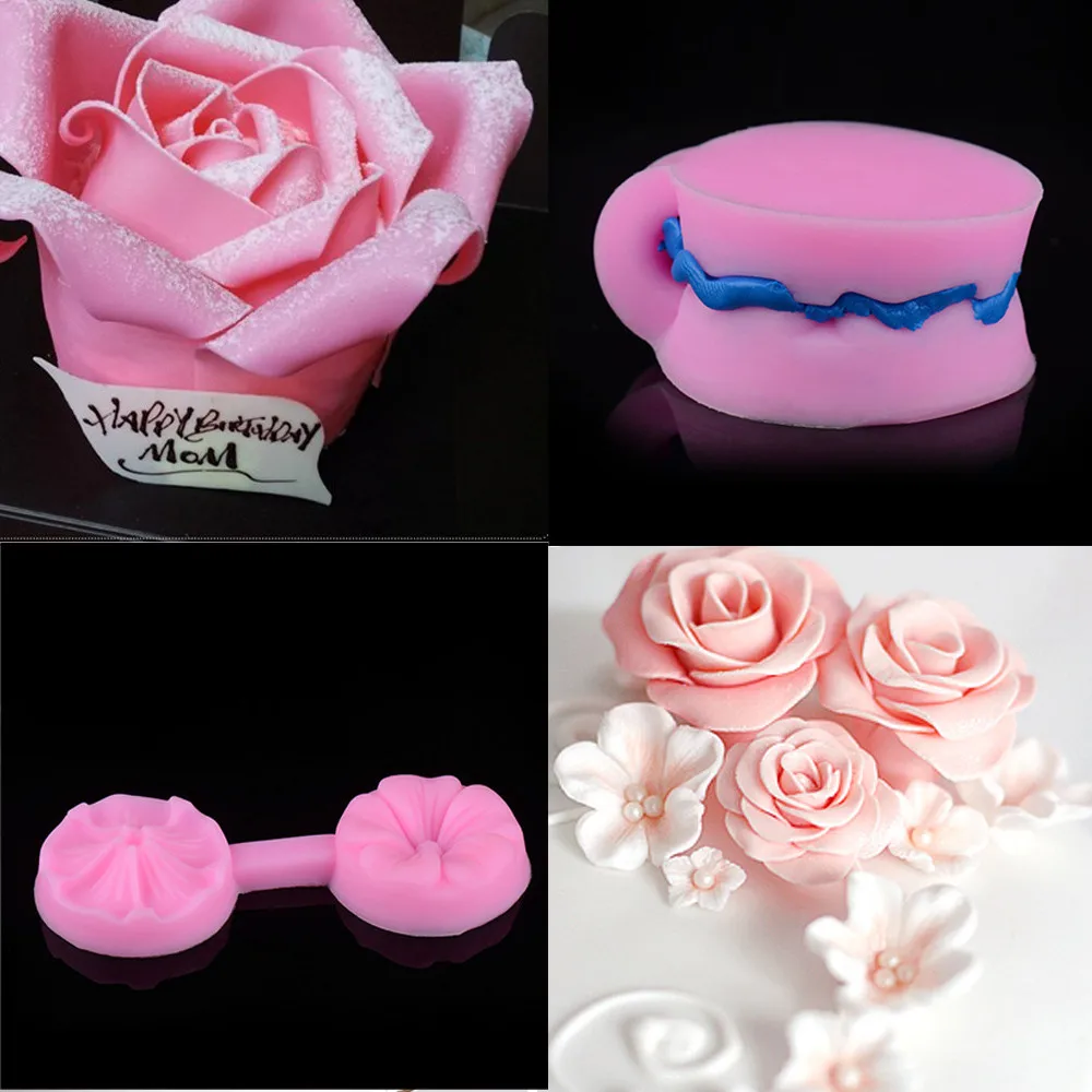 

3D Rose Flower Cake Mold shape silicone mold DIY fondant cake mold chocolate fudge tool baking utensils New Silicone pink 30