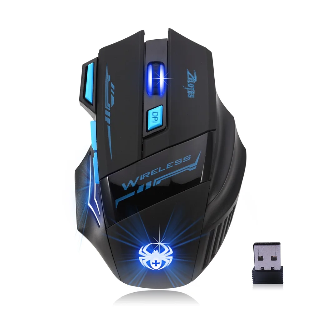 ZELOTES F14 LED Optical Computer Mouse Wireless 2.4G 2400 DPI 7 Buttons