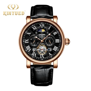 

Top Brand Luxury KINYUED Moon Phase Sport Mechanical Watch Men Automatic Skeleton Tourbillon Mens Watches horloges mannen 2019