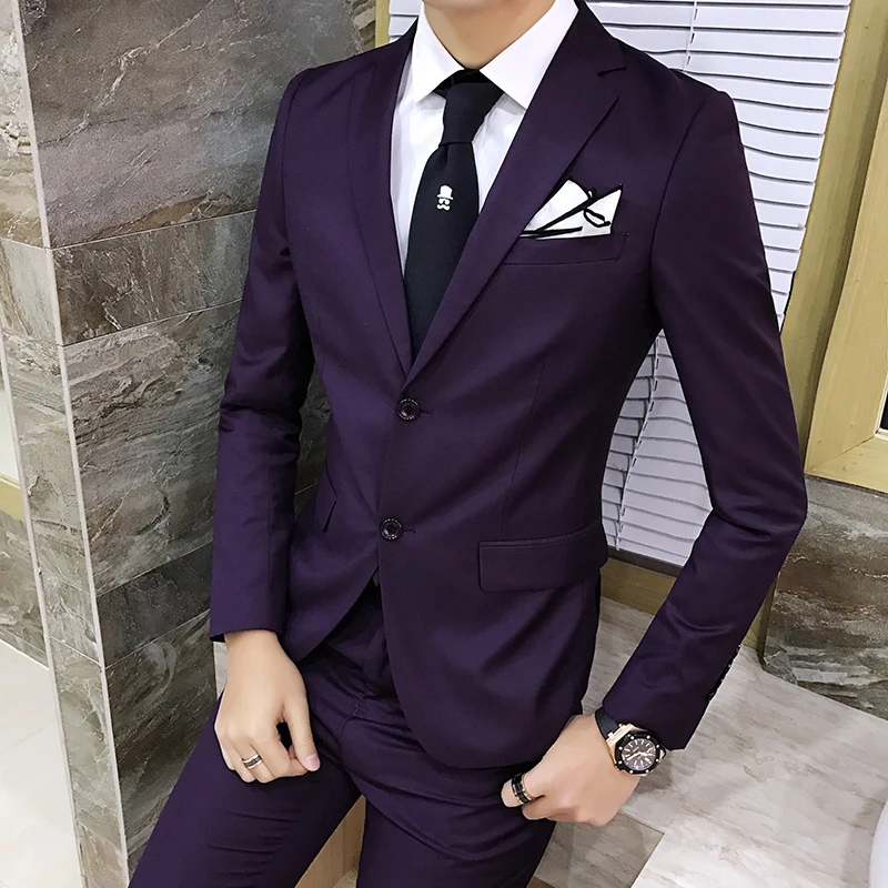 2018 New Men's Purple Suit , Fashion British Style Men's Slim Solid ...