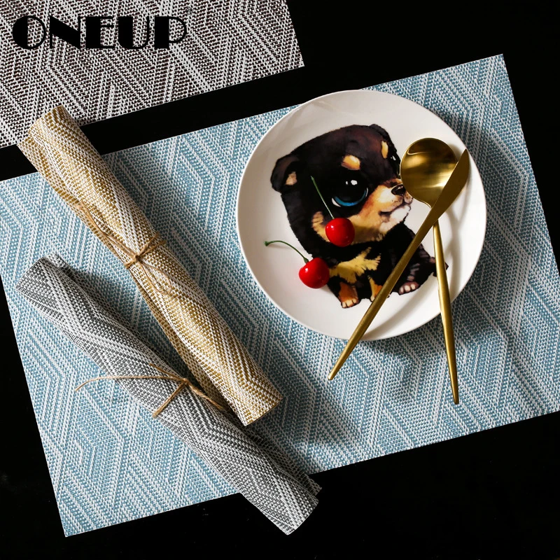 

ONEUP 4Pcs/Set Rectangle Table Mats Waterproof Unfading Pad For Dining Table PVC Placemat Dining Decoration Kitchen Accessories
