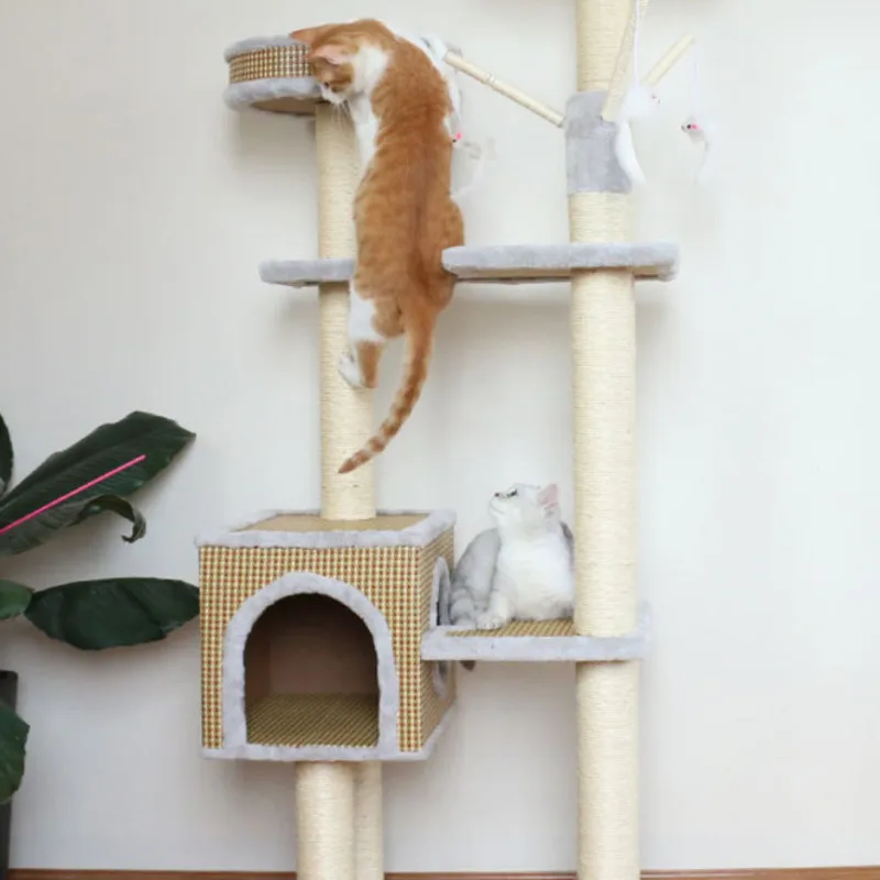 Luxury Cat Climbing Rattan Frame Small Sisal Wooden Tree Kat House Grabbing Grass Mat Plate Pet Toy Jumping Platform mascotas