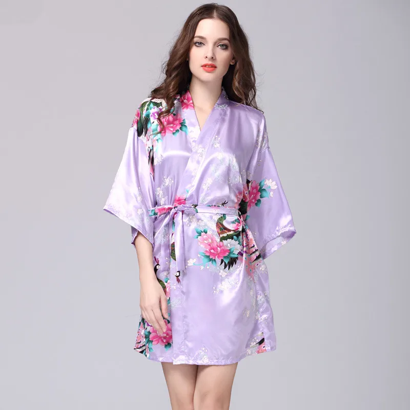 Бренд золото женский с цветочным принтом кимоно платье Китайский Стиль Silk Satin Robe ночная рубашка цветок размеры S M L XL XXL, XXXL