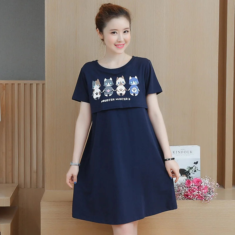 

Pregnant women dress summer new Korean short-sleeved T-shirt maternity dress real shot can breastfeeding loose fashion pregnancy