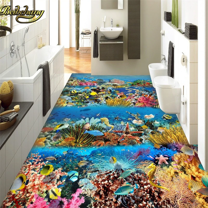 

beibehang Sea Ocean World Custom Floor Wallpaper 3D Flooring Bedroom Wall Paper Floor Decoration Painting Living Room Sticker