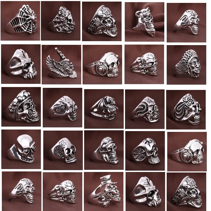 

wholesale top 50pcs/lot Men's Punk Skull Metal Rock Jewelry Rings mixed styles