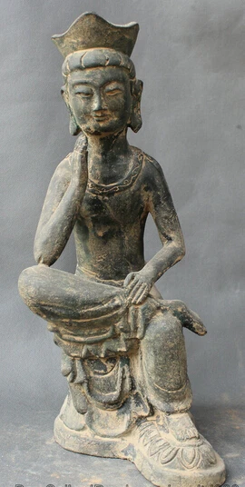 

JP S0524 15" Old Famous Chinese Dynasty Palace Bronze Northern Wei Buddha consider Statue