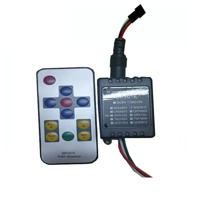 

1X SP101E LED RF wireless controller can control WS2801,WS2811,LPD6803 LPD8806,APA102,APA104,TM1804,TM1809,UCS1903,UCS9812