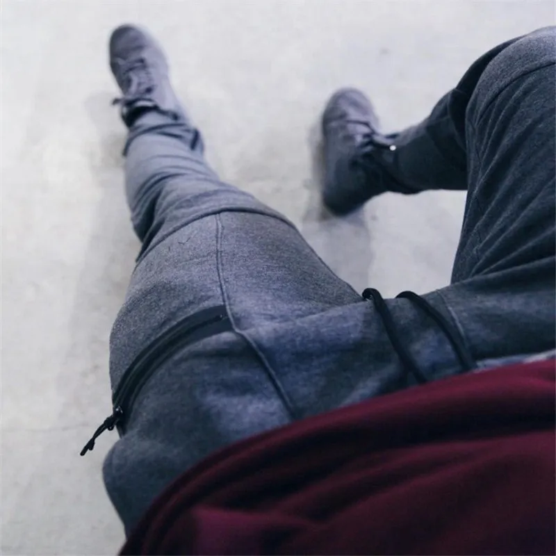 Men fashion zipper pocket Brand Male Trousers Casual Pants Sweatpants ...